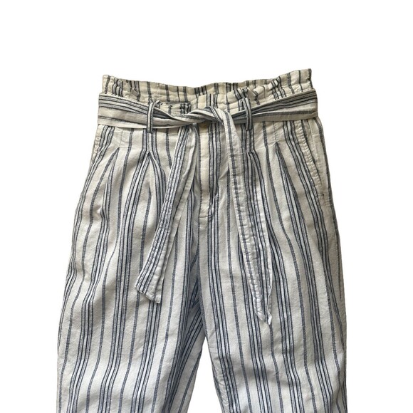 Madewell Women's 4 Linen-Cotton Paperbag Pants Dark Baltic Stripe - Picture 6 of 11